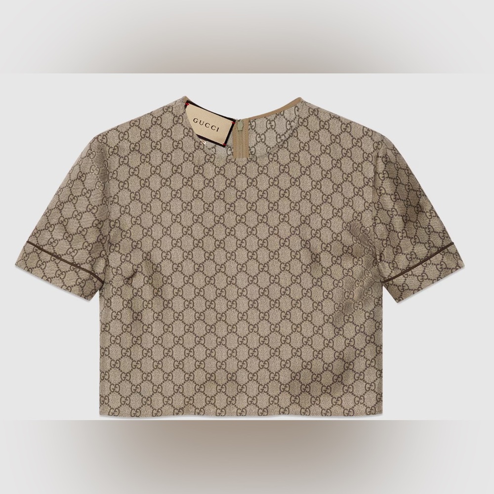 Gucci GG SUPREME SILK TWILL TOP Brown $980, Size 42